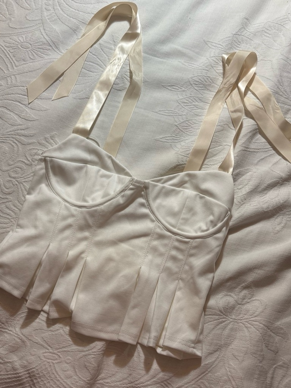 White Corset Top with Satin Ribbon Straps
